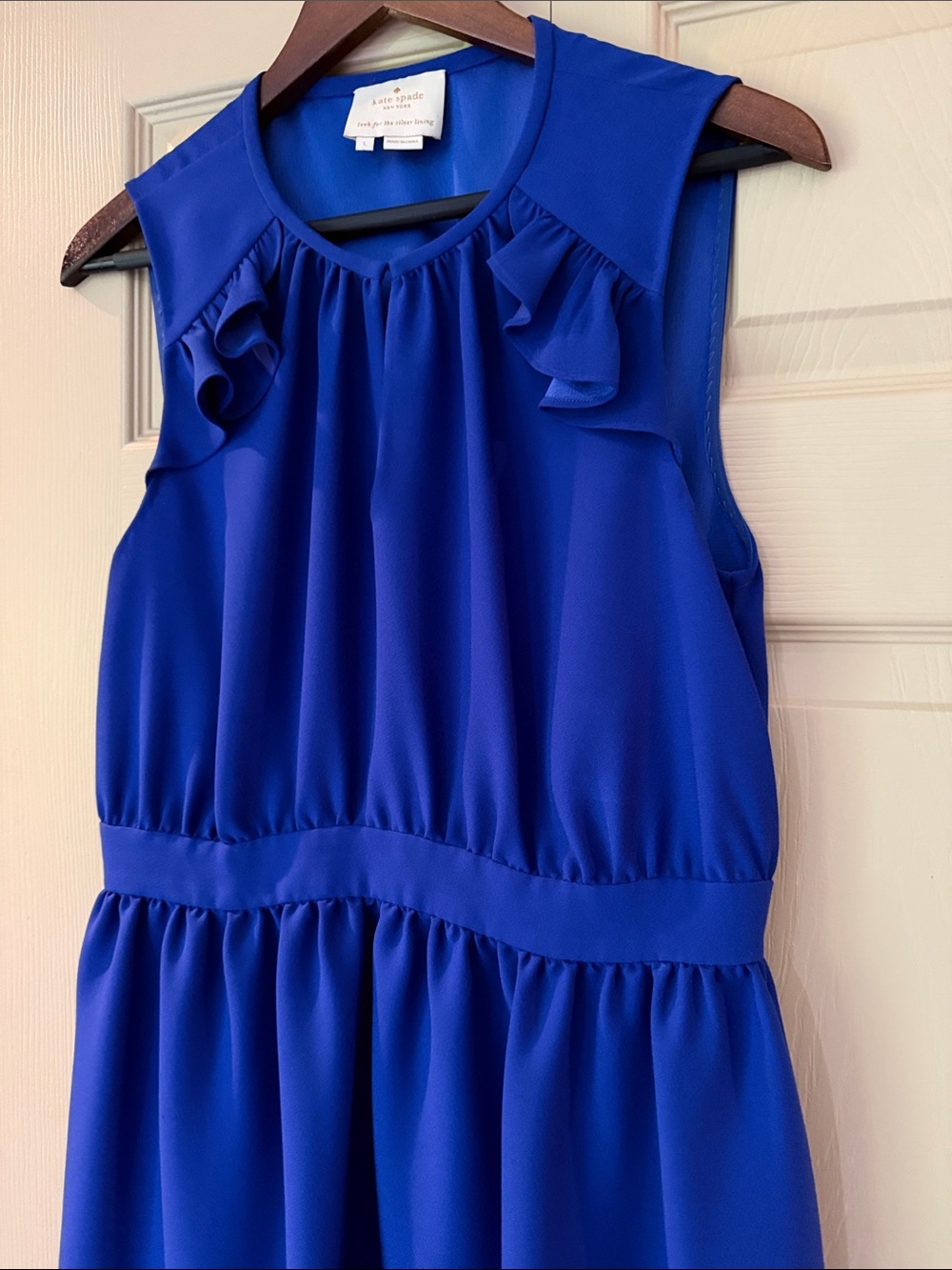 Kate Spade Dress Size L Large Blue Ruffle - Picture 3 of 5